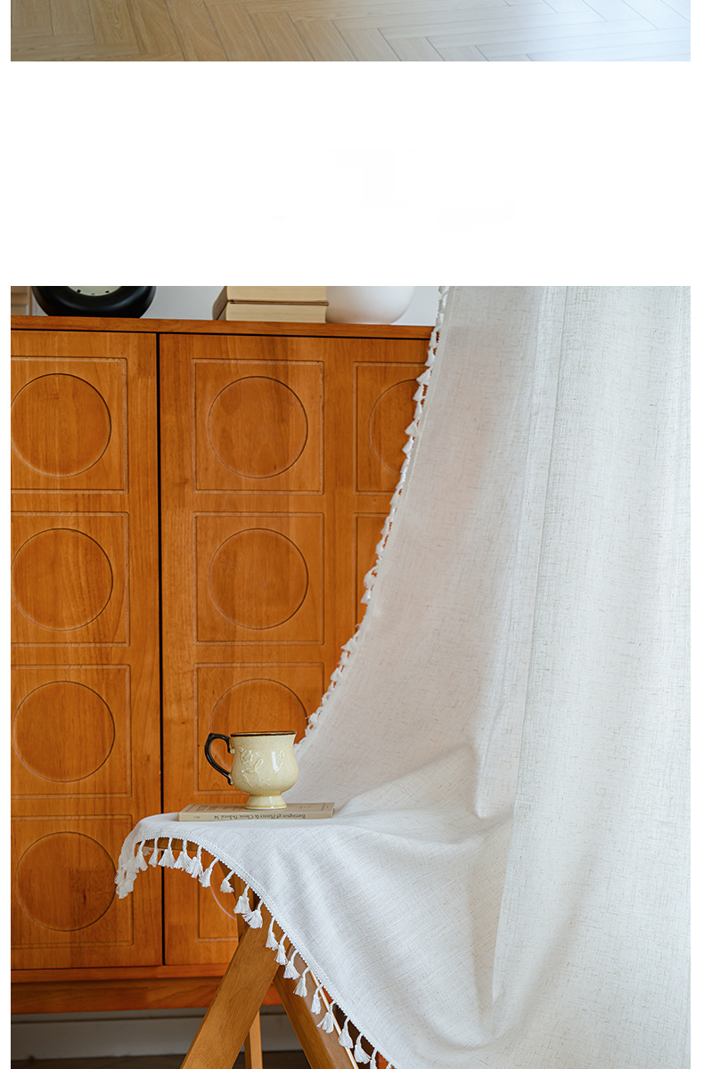 Cortinas de borlas de algodão e linho, cortina branca lisa, cortina divisória para quarto e cozinha, cortina para janela de varanda, cortina curta com semi-sombreamento_voghion.com