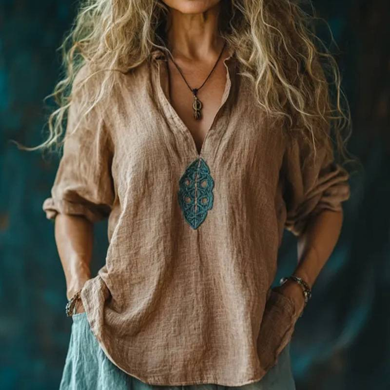 Women's Clothing Small V Neck Button Drop Shoulder Long Sleeve Women's T Shirt With Curved Hem_voghion.com