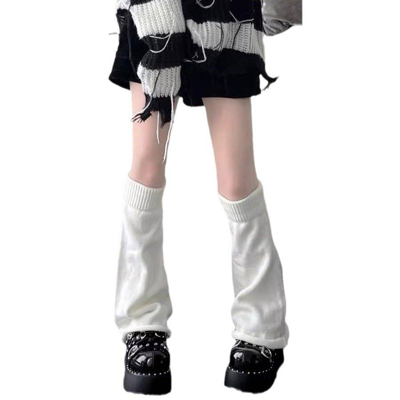 Harajuku Niedliche ausgestellte gestrickte Beinwärmer Japanische Lange Studentin Weiß Jk Spice Lolita Kawaii Beinabdeckung Mode Mädchen Wadengamaschen_voghion.com
