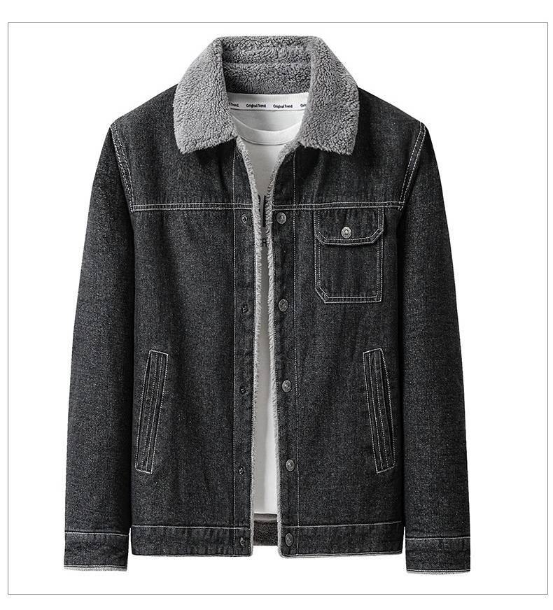 Giacca in denim con fodera in sherpa da uomo - Cappotto invernale con collo in pile e dettagli effetto consumato (nero/grigio, taglie slim e comode disponibili)_voghion.com