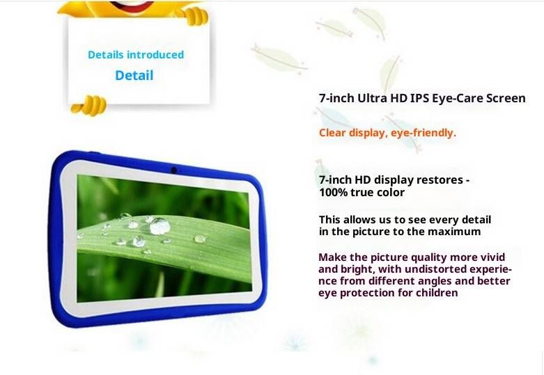 Kids Educational Tablet – 7" IPS Screen, 2GB RAM + 16GB Storage, Android OS, WiFi, Bluetooth, Dual Camera (Pink/Green/Blue/Orange/Pink Red)_voghion.com