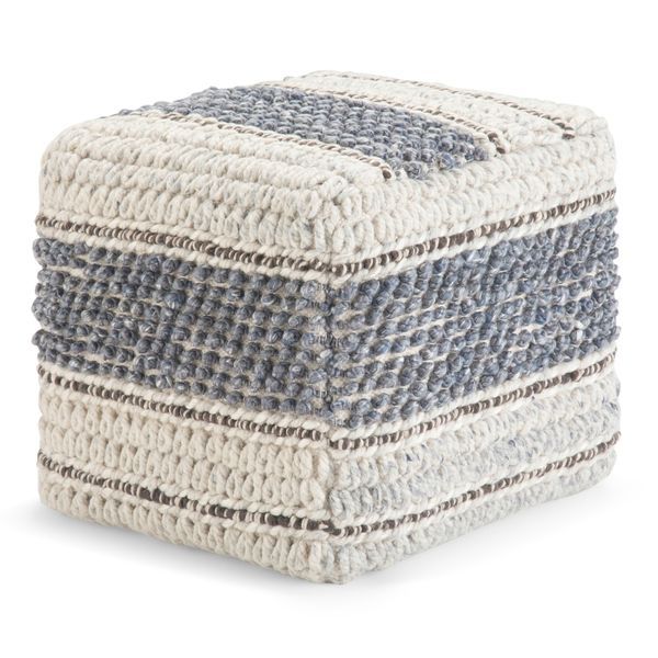 Grady - Square Pouf - Blue / Natural_voghion.com
