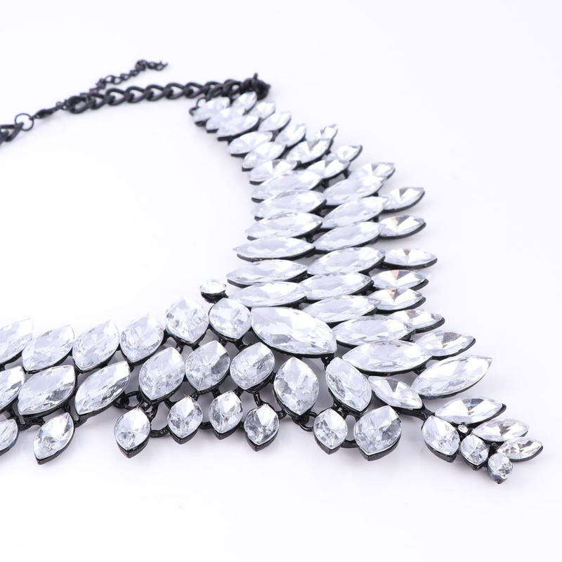 Schwarze Kette Kristall Braut Statement-Schmuck-Set für Bräute Halskette Ohrring Hochzeit Zubehör Schmuck-Sets_voghion.com