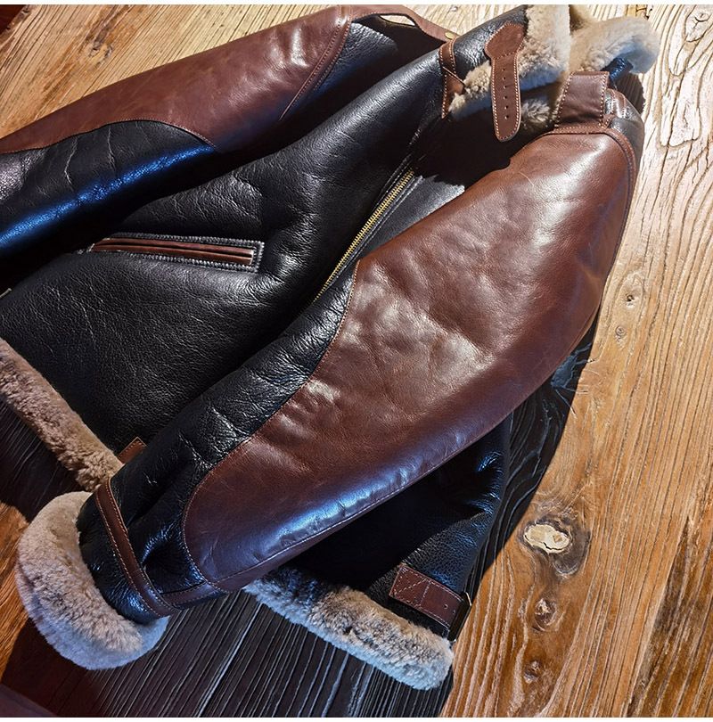"Men's B6 Flight-Inspired Leather Jacket – Genuine Sheepskin, Retro Aviator Style, Warm & Stylish Winter Coat"_voghion.com