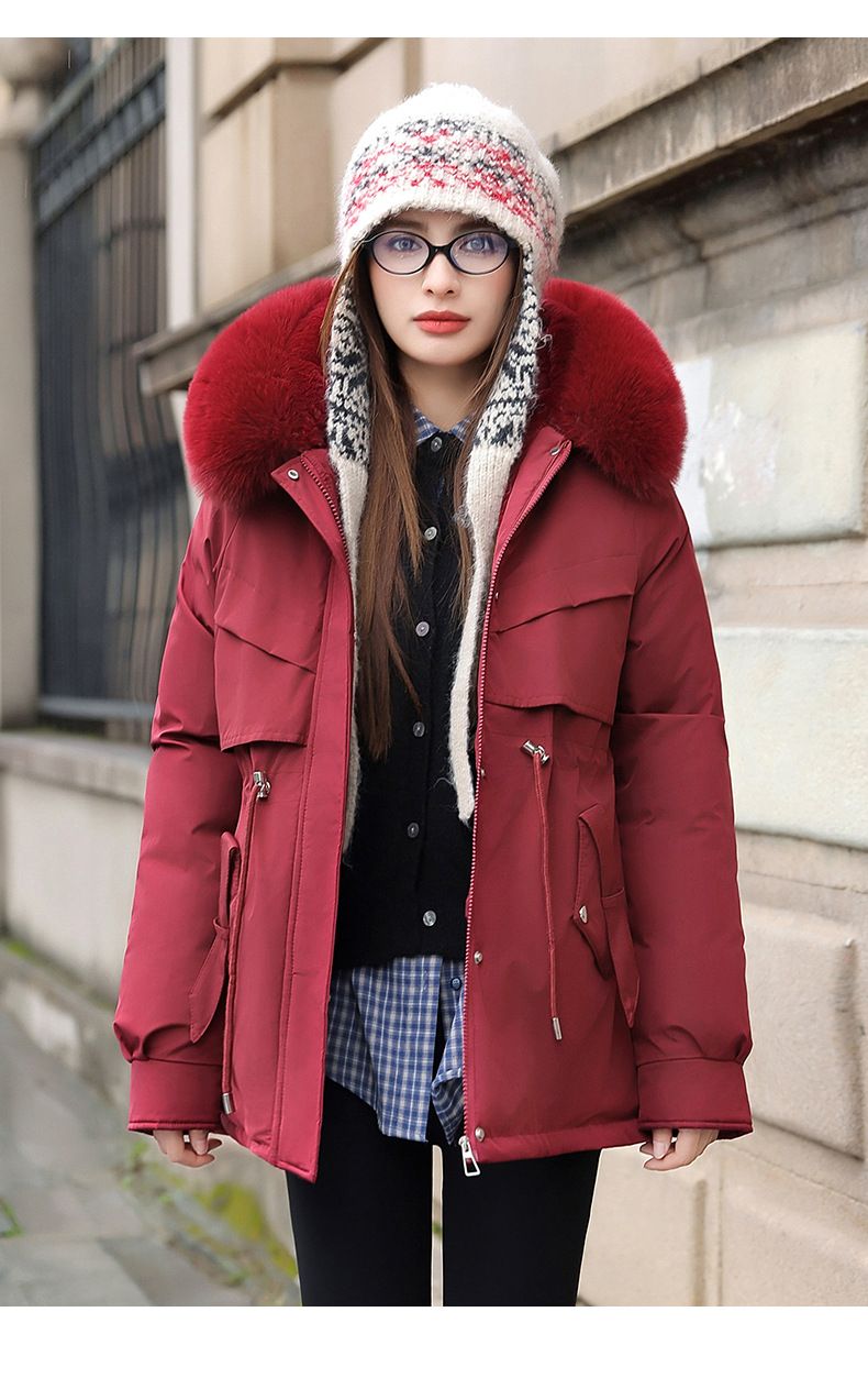 Women's Winter Parka Coat With Faux Fur Hood, Waist-Cinching Design, Thickened Long Coat For Petite, Fashionable Outerwear For Cold Weather_voghion.com