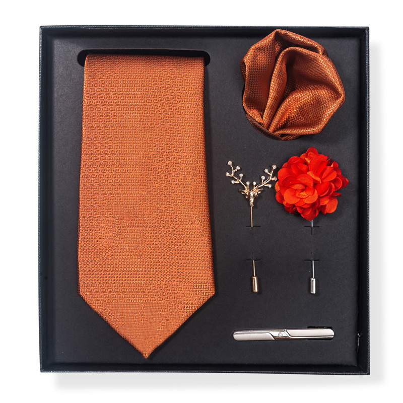 Set da uomo alla moda in tinta unita a righe con anacardi, confezione regalo da 6 pezzi, set con corsetto con fermacravatta e sciarpa quadrata_voghion.com