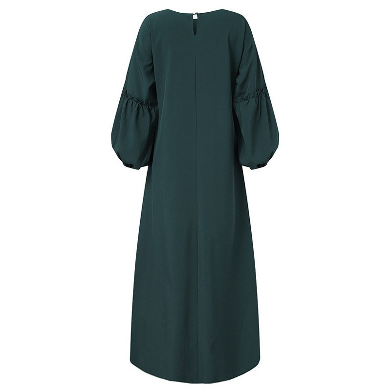 Womens Muslim Abaya Dress Solid Color Long Sleeve Ruffled Maxi Dress Islamic Kaftan_voghion.com