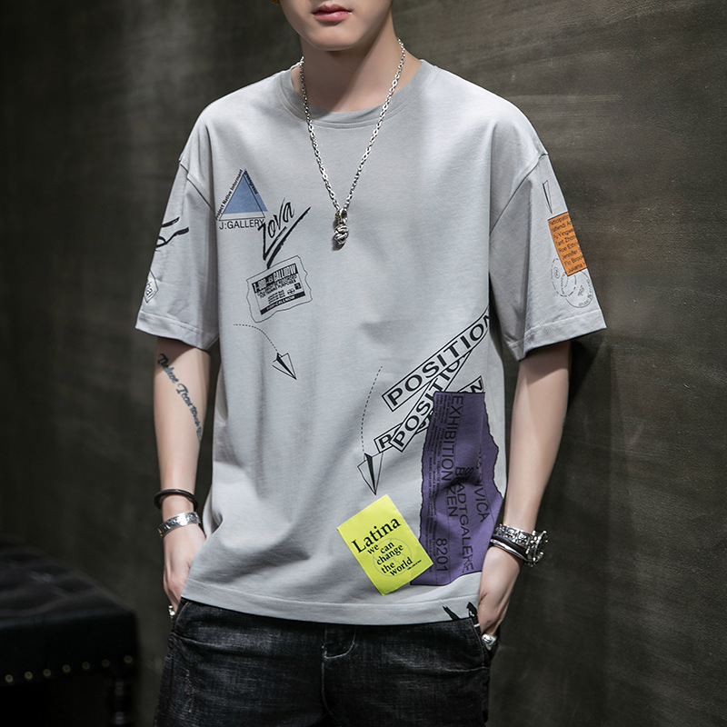 Leisure men's short sleeved summer new product t-shirt men's round neck loose printed pure cotton bottom shirt T-shirt men's fashion_voghion.com