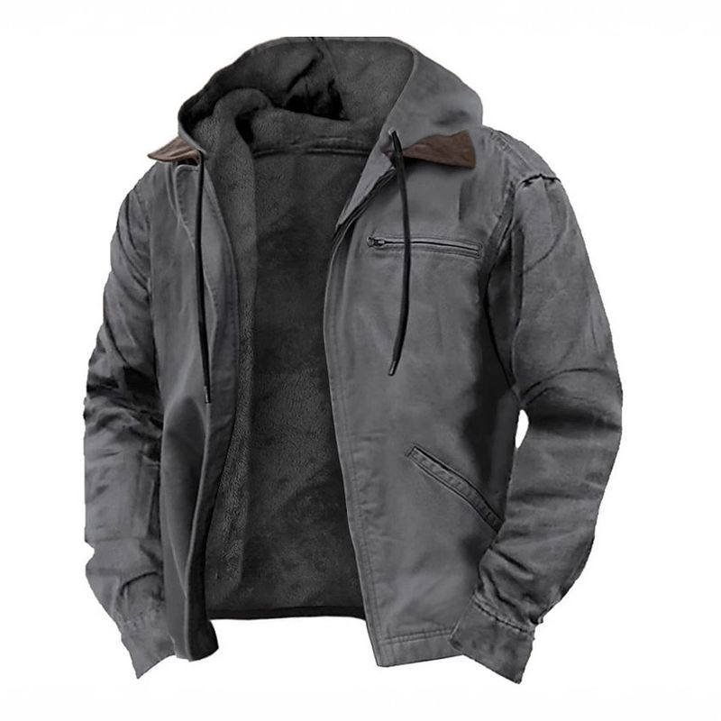 CT Hooded Casual Men's Clothing Autumn Winter Fleece Lined Zipper Pocket Jacket_voghion.com