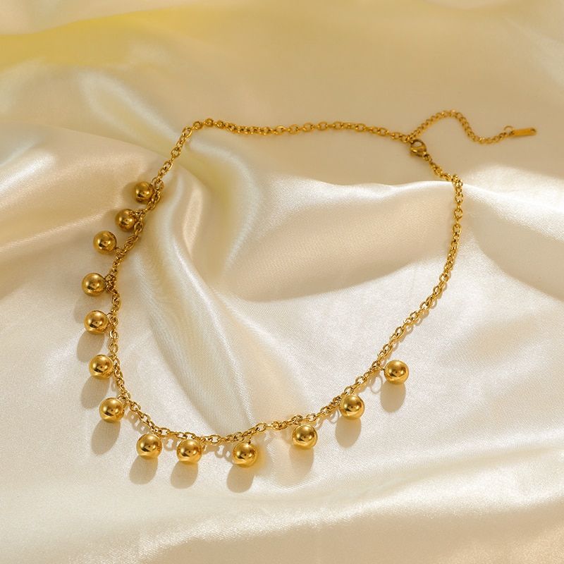 Eilieck 316l Stainless Steel Gold Color Hollow Ball Beaded Pendant Necklace for Women Non-fading Necklace Jewelry Girls Gifts Party_voghion.com
