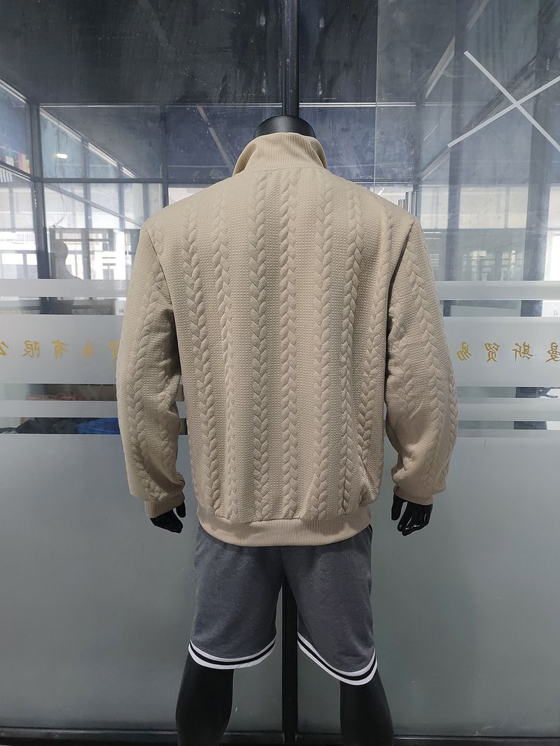 Suéter casual estilo americano com gola alta e zíper, solto, de malha, patchwork, jacquard, outono inverno, manga comprida_voghion.com