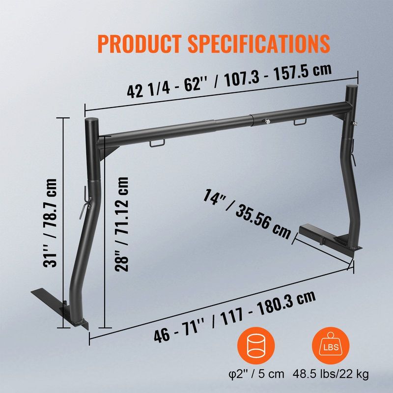 VEVOR Truck Rack, 46-71inch Extendable Truck Ladder Rack, 800 Lbs Capacity Steel Ladder Rack For Truck With Non-Drilling J-bolts, Heavy Duty Truck Bed Rack For Kayak, Surfboard, Lumber, Ladder_voghion.com