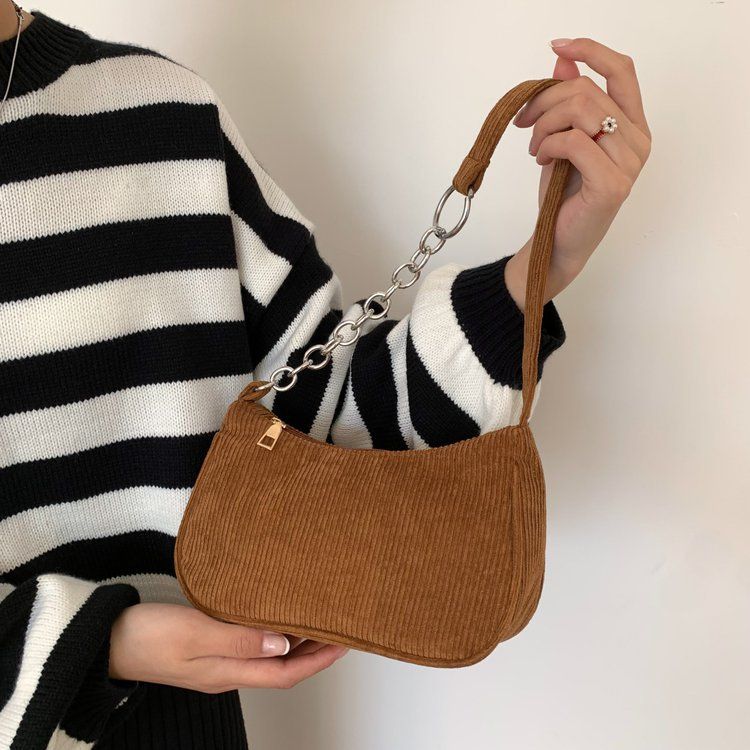 Borsa a tracolla piccola quadrata in velluto a coste retrò alla moda, in peluche, a tracolla singola, autunno e inverno_voghion.com