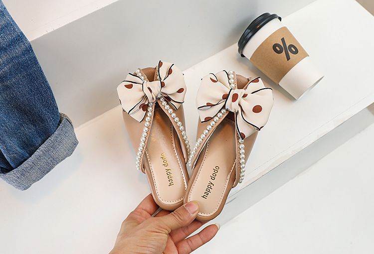 Mädchen Closed-Toe 2023 Sommer Neue Perle Bogen Prinzessin Schuhe Koreanischen Stil Große Kinder Fisch Mund One-Strap Hausschuhe_voghion.com