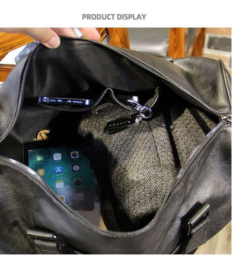 Men's travel real leather bag with shoe compartment, handbag, large capacity boarding shoulder crossbody bag, waterproof_voghion.com