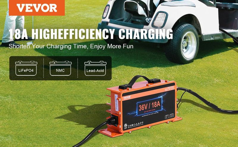 VEVOR 36 Volt Golf Cart Battery Charger, 18 AMP, Smart Battery Charger With D-Style Plug, Compatible With Lead-Acid AGM/GEL/EFB MF NMC LiFePO4 Batteries For EZGO TXT, IP67 Waterproof ETL Certified_voghion.com