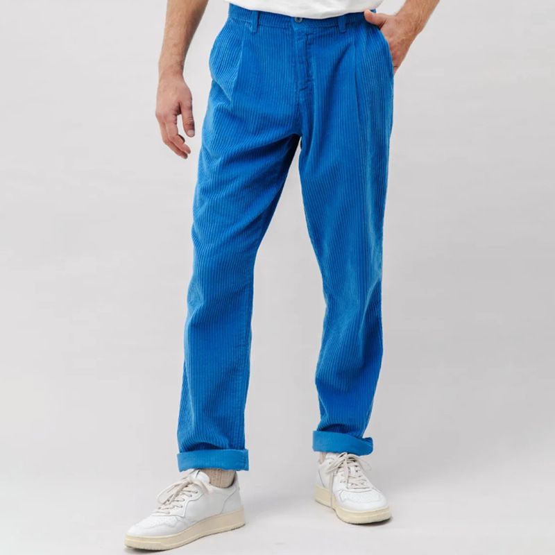 Calças casuais de veludo cotelê masculinas - Calças de trabalho retas com bolsos inclinados_voghion.com