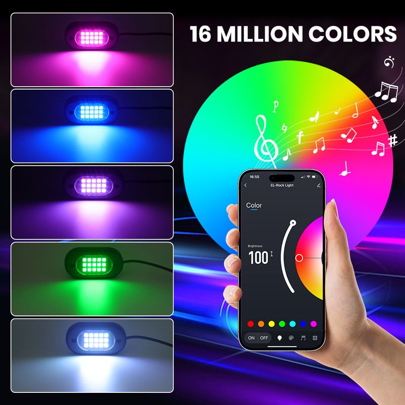 Multicolor Rock Lights Underglow For Trucks 4/6/8/10/12 Pods App Control 12V Off-Road Light Kit Jeep UTV SUV ATV RZR_voghion.com