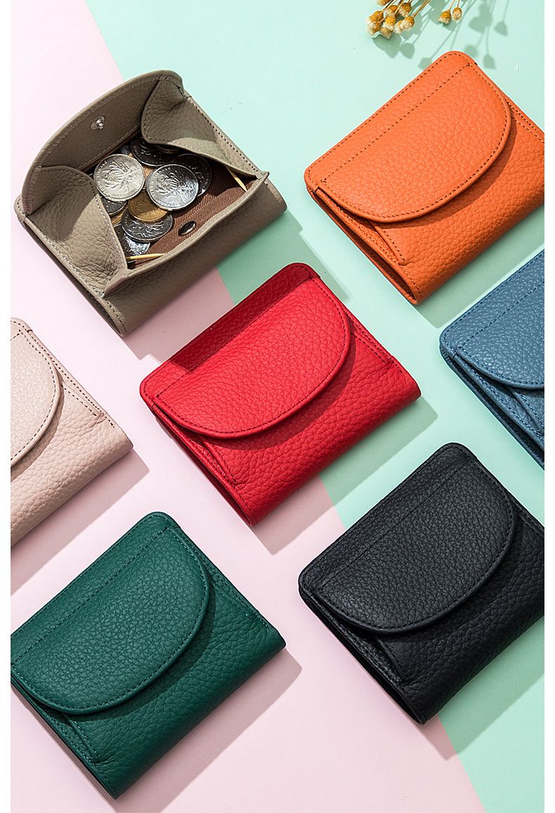 Mini portefeuille de style japonais avec petit portefeuille pliable RFID, grande capacité en cuir véritable, simple et ultra-mince pour femme_voghion.com