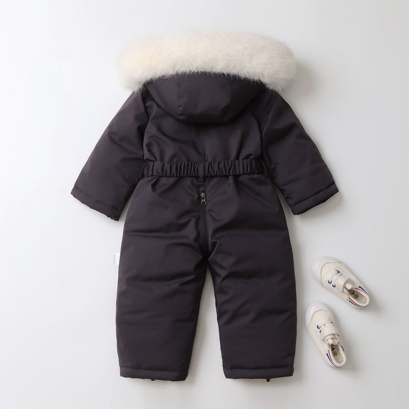 Traje de nieve infantil con forro polar – Pelele de invierno ultracálido con capucha (90-120 cm) – Mono de esquí unisex con cremallera completa para niños pequeños_voghion.com