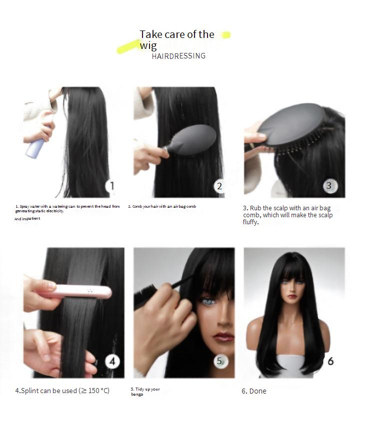 Les sorties quotidiennes noires naturelles peuvent porter des cheveux boutonnés avec une frange courte_voghion.com
