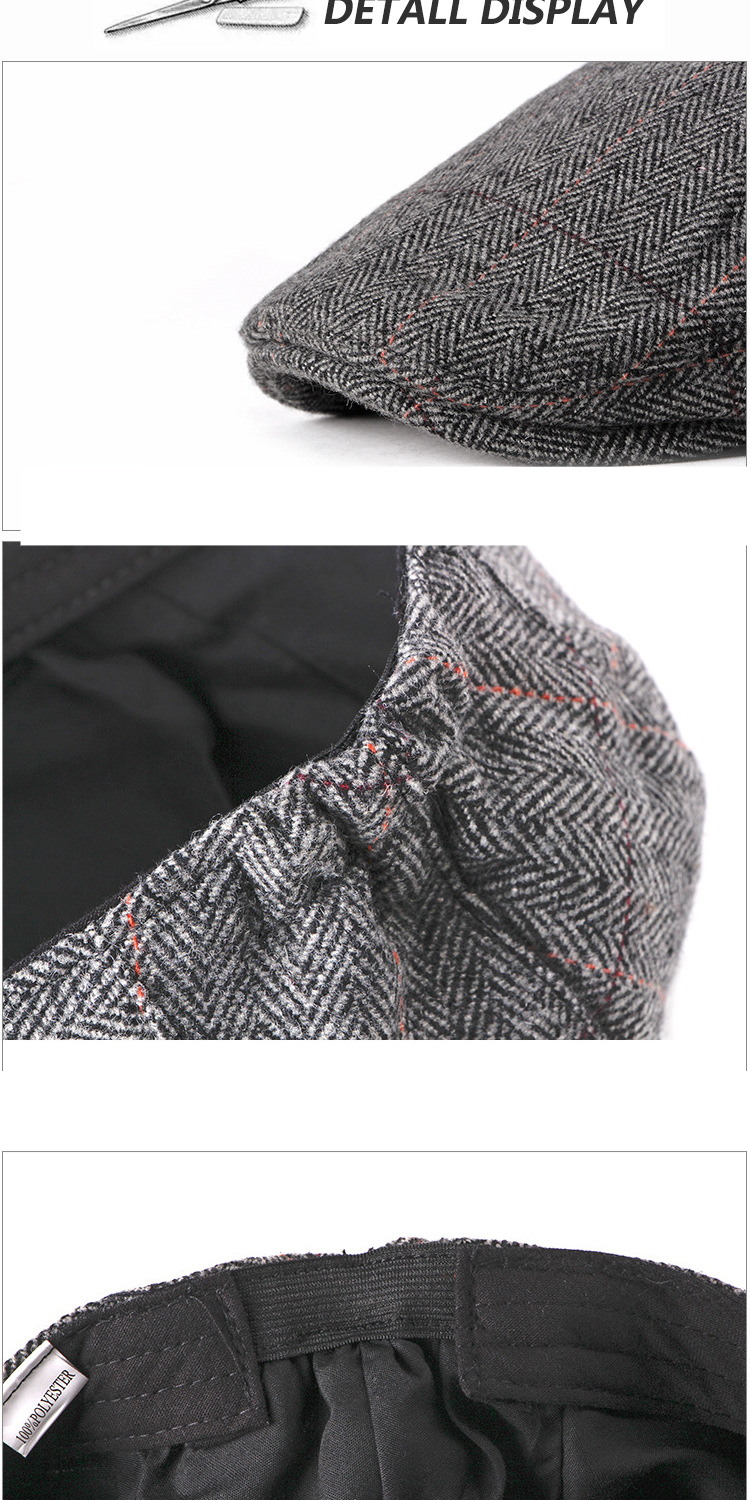 Unisex Middle-aged and elderly woolen beret vintage forward hat elderly hat herringbone warm cap for men_voghion.com