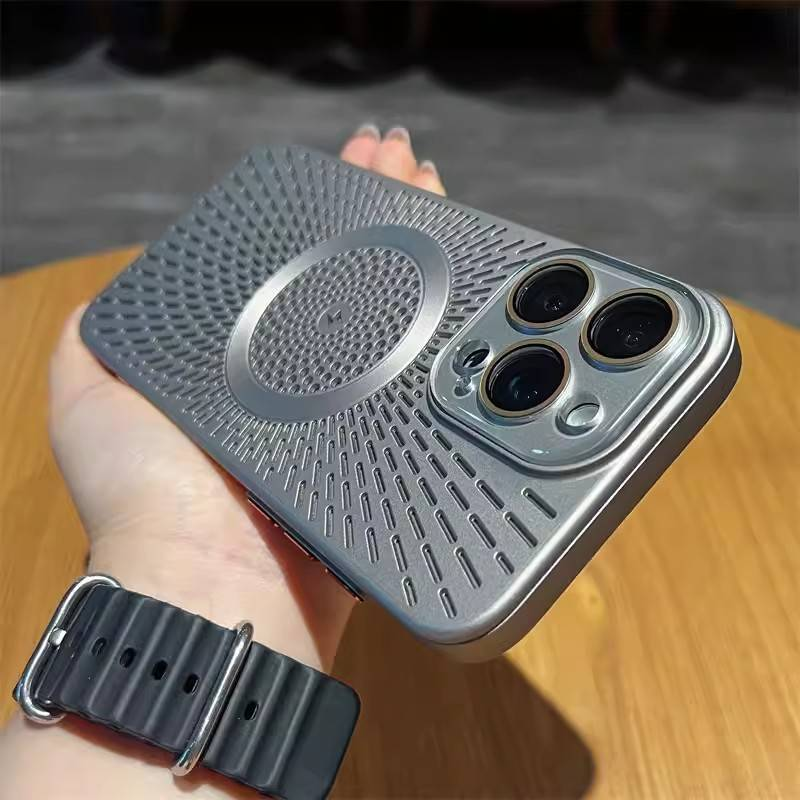 Telefoonhoesje en hoesjes geschikt voor iPhone 16 Zomer Geavanceerde ijswarmteafvoer Holle magnetische mobiele telefoonhoes Lensfolie Beschermhoes_voghion.com