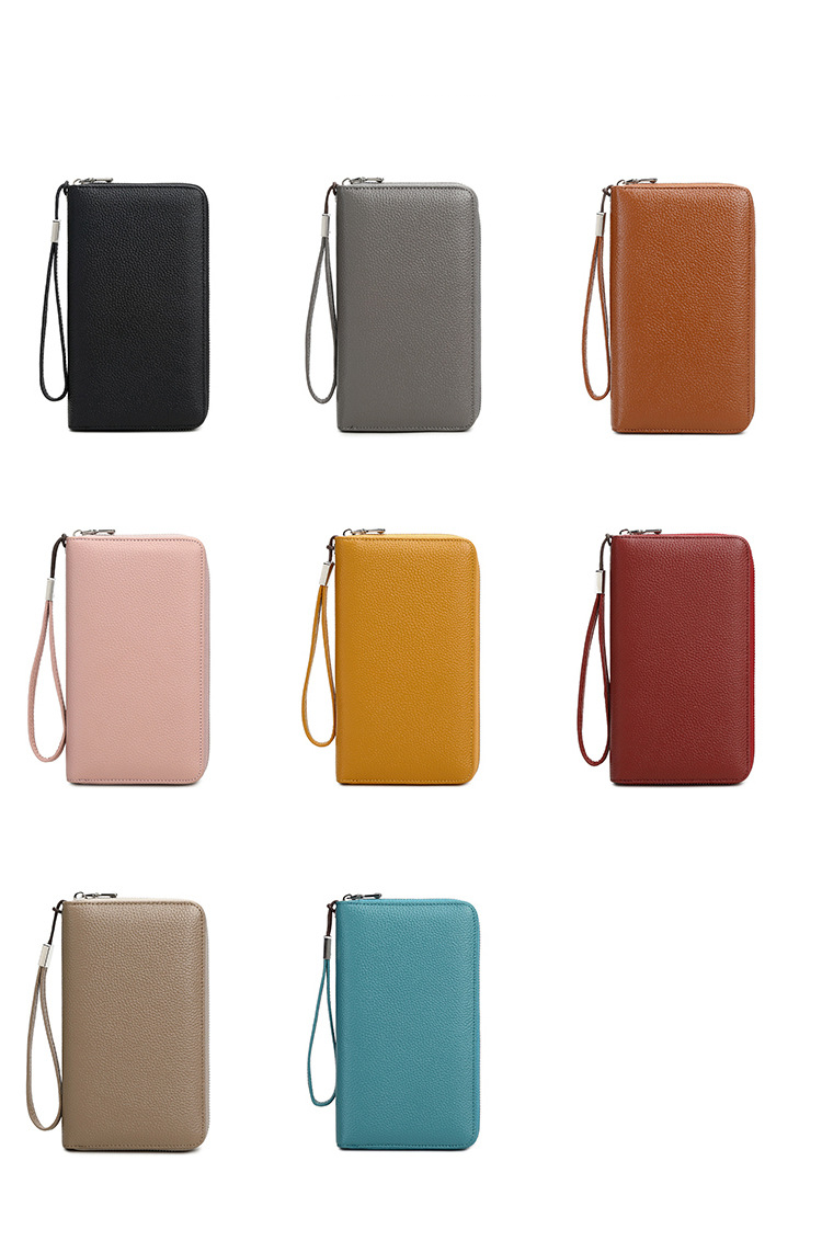 Portefeuille femme et homme en cuir, antivol RFID, brosse, multi-cartes, long portefeuille, couche supérieure, cuir de vache, grande capacité, pochette_voghion.com