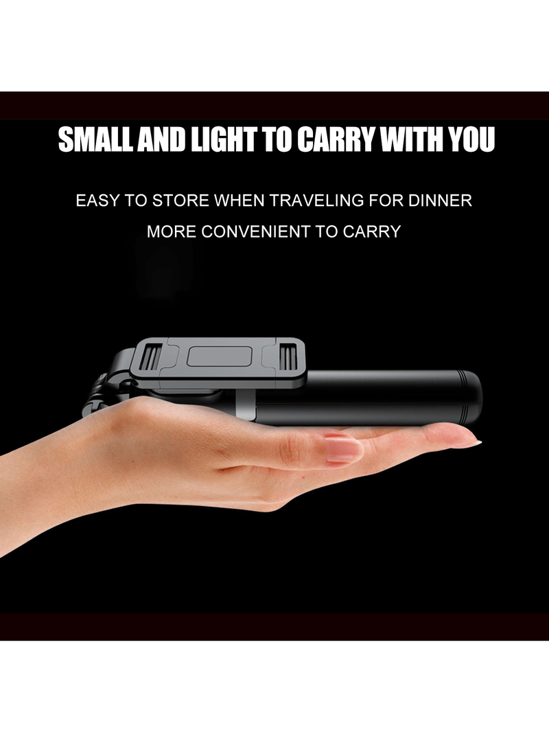 1 schwarzes ausziehbares Stativ, tragbarer Telefon-Selfie-Stick, 360 ° drehbar, Anti-Shake, Selfie-Stick-Halter, Desktop-Teleskop-Stativ, kabelloses Bluetooth_voghion.com