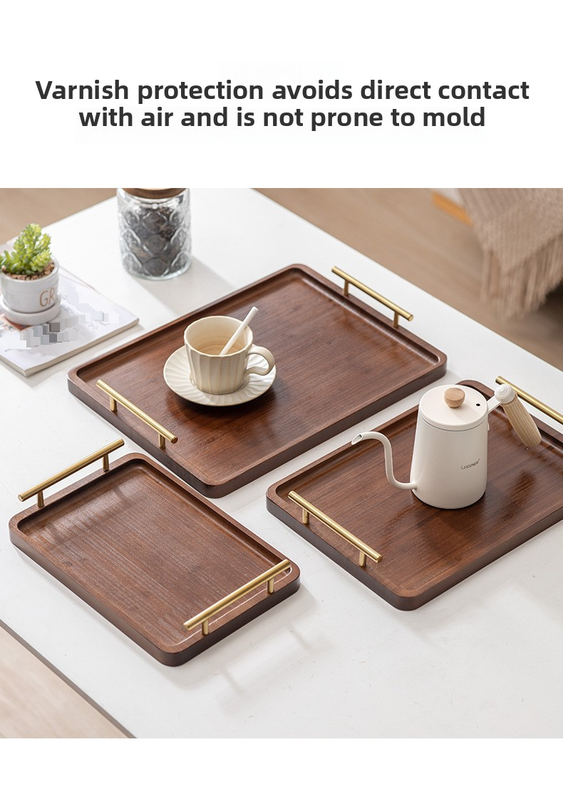Solid Wood Tea Tray With Bamboo Handle - Right-Angle Tea Serving Tray For Home & Hotel Use_voghion.com