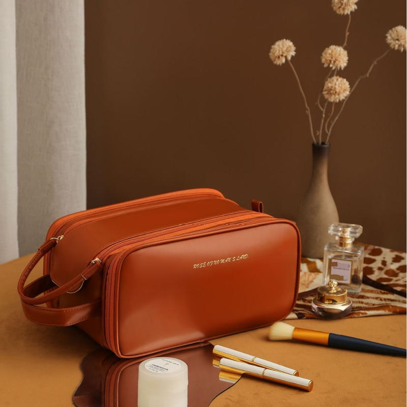 Storage Bags New PU Portable Cosmetic Bag Travel Storage Large Capacity Cosmetic Storage Double Layer Portable Handbag_voghion.com