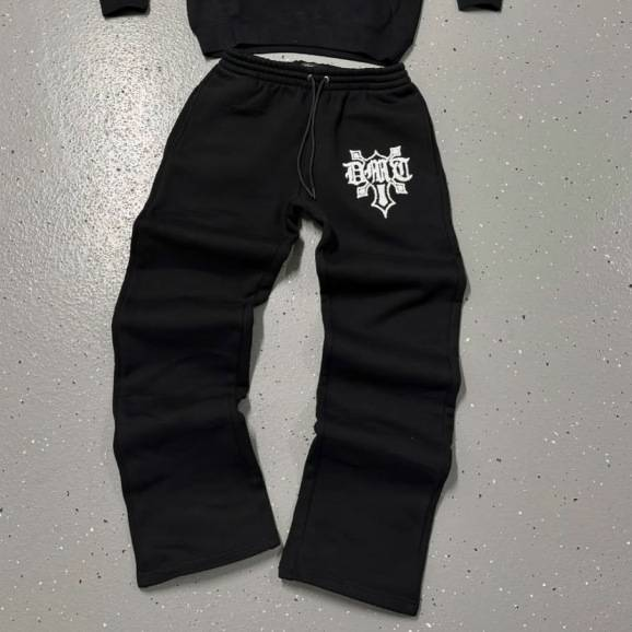 Completo streetwear con felpa con cappuccio e jogger - Pullover unisex hip hop con scritte floccate, vestibilità comoda e casual (nero/grigio, S-XL)_voghion.com