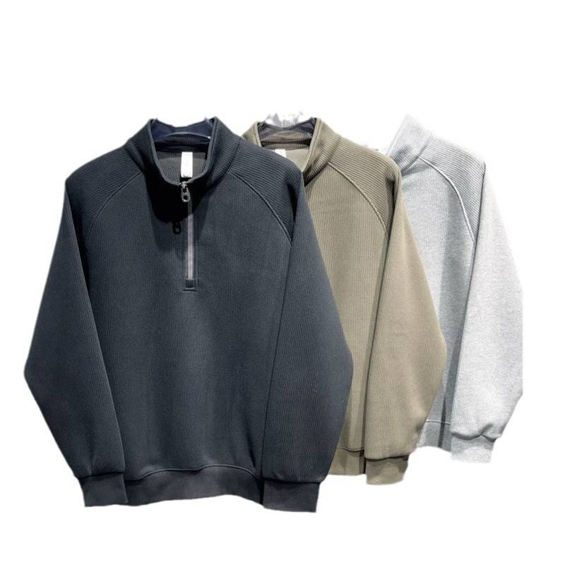 Herrenbekleidung Herren-Herbst-Sweatshirt mit halbem Reißverschluss und Stehkragen – leichtes, besticktes Pullover-Oberteil für die Freizeit (Grün/Schwarz)_voghion.com