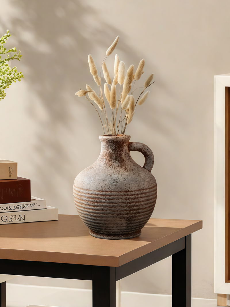 Jarrón de cerámica con asa, estilo wabi-sabi, ideal para decorar jarrones, ideal para llenarlo con agua._voghion.com