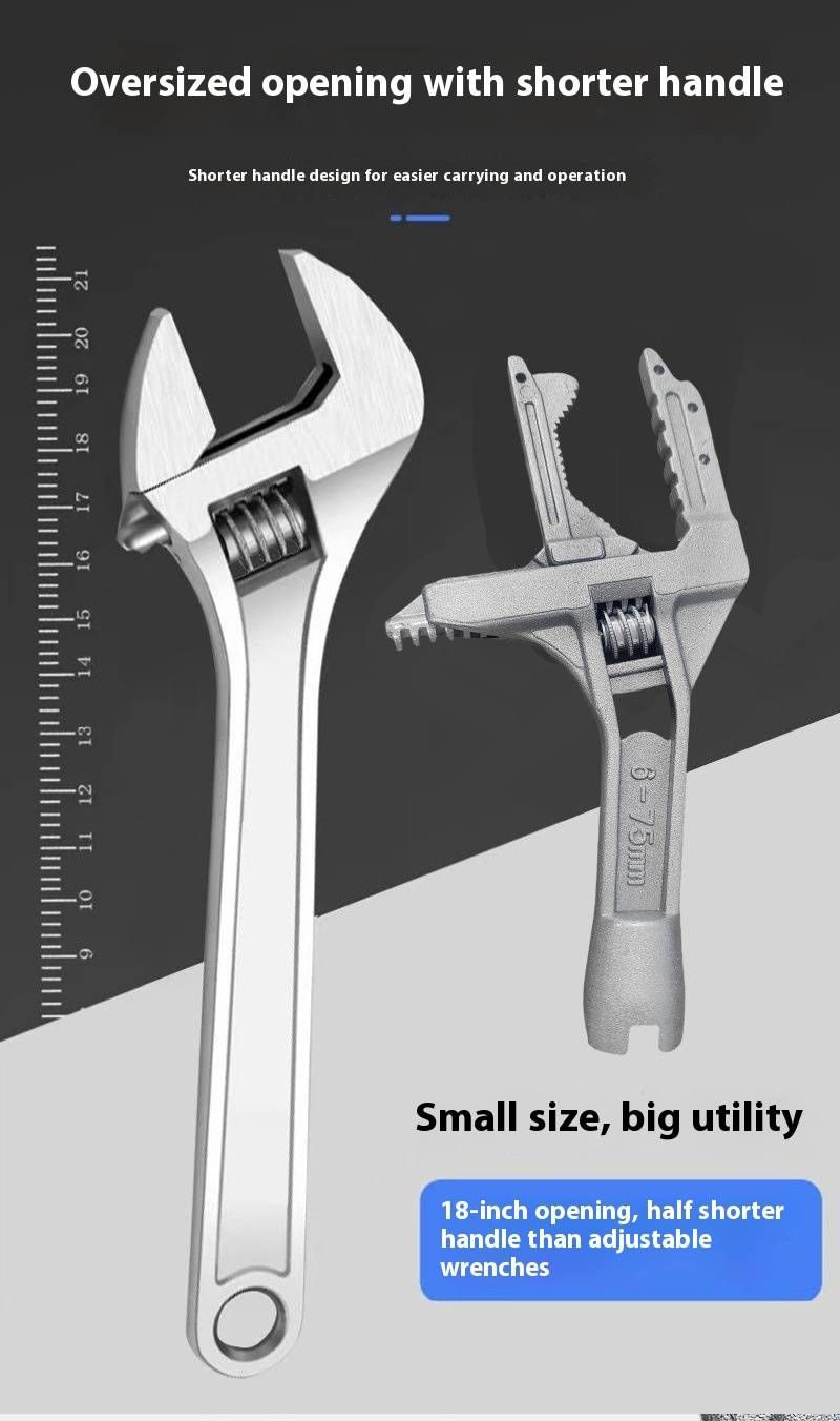 Multi-Purpose Wrench For Plumbing & Bathroom - Short Handle, Wide Jaw, Adjustable Spanner For Faucet Installation & Repair, Durable Iron Construction_voghion.com