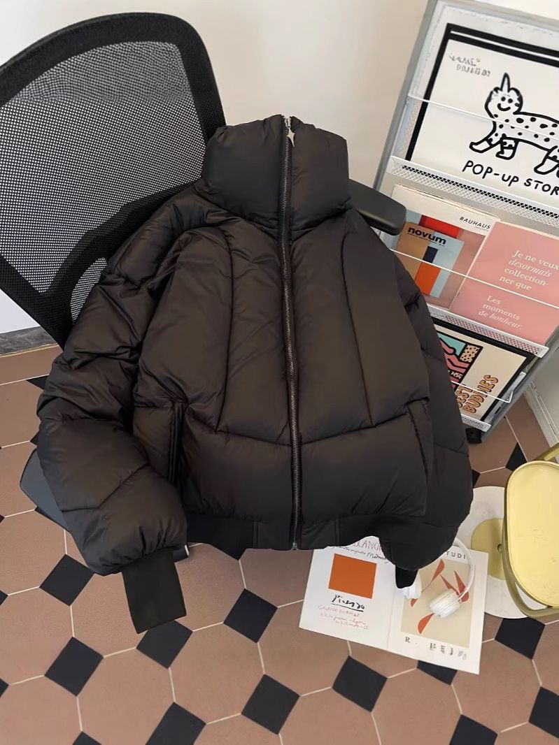 Kurzjacke für Herren, warm, Winter, hoher Kragen, Steppmantel, lockere Passform, modische Freizeitoberbekleidung, Schwarz_voghion.com