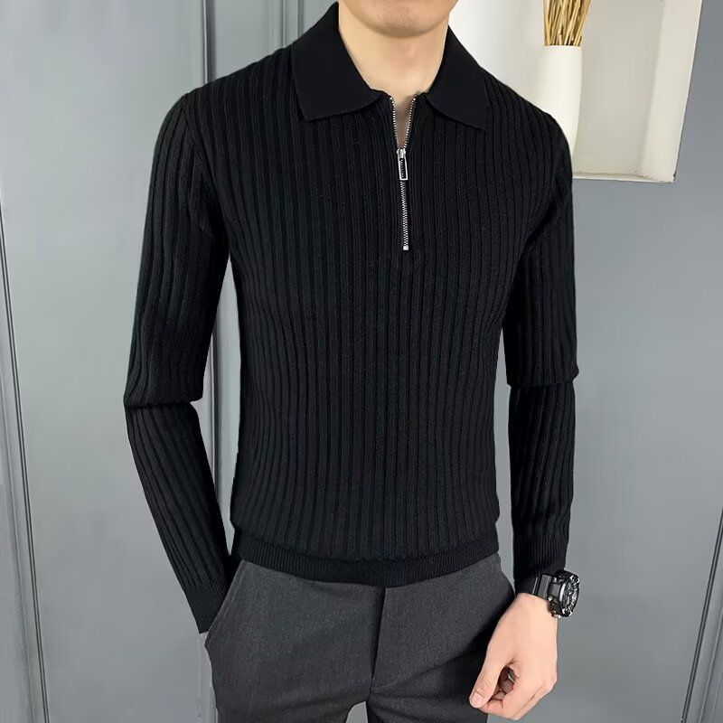 Frühling und Herbst Neues Poloshirt Umlegekragen Langarm Strickpullover Herren Leicht Reife Slim Fit Business Trend_voghion.com