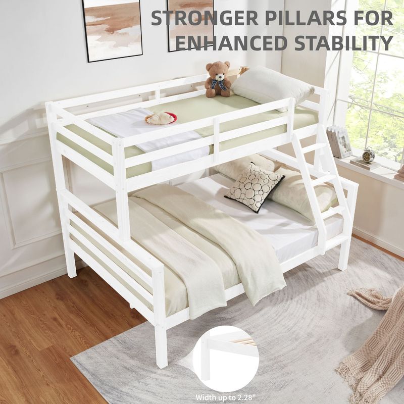 Twin Over Full Bunk Bed With Thick Posts,Wooden Bunk Bed With High Guardrail And Ladder For Kids, Teens, Dorm Rooms, And Guest Rooms,No Box Spring Needed,White_voghion.com