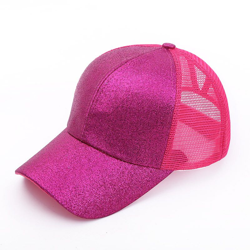 Ponytail Baseball for Women Shiny Glitter Sequins Woman Summer Cap Mesh Sunhat Pure Color High Messy Bun Hat_voghion.com