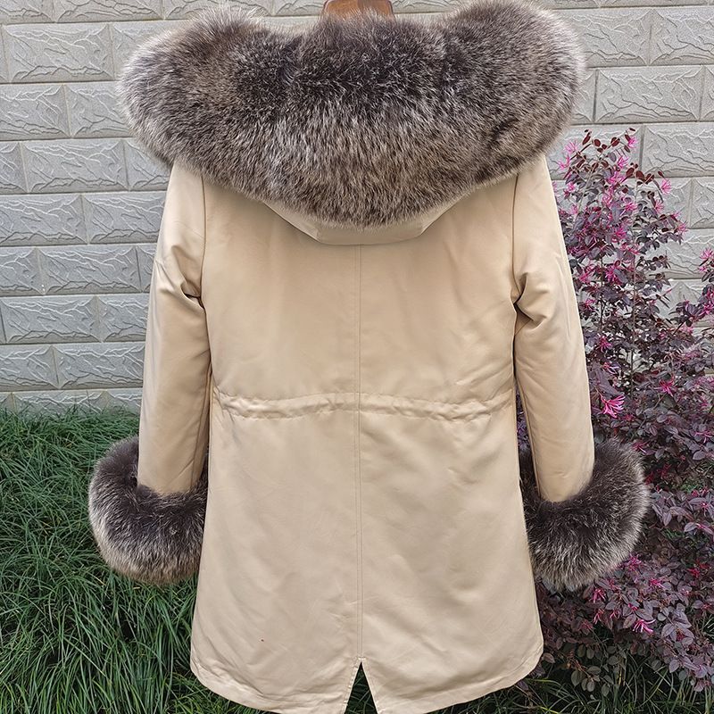 Abbigliamento da donna Cappotto di pelliccia con colletto di pelliccia staccabile, cappotto sottile di media lunghezza per le donne_voghion.com