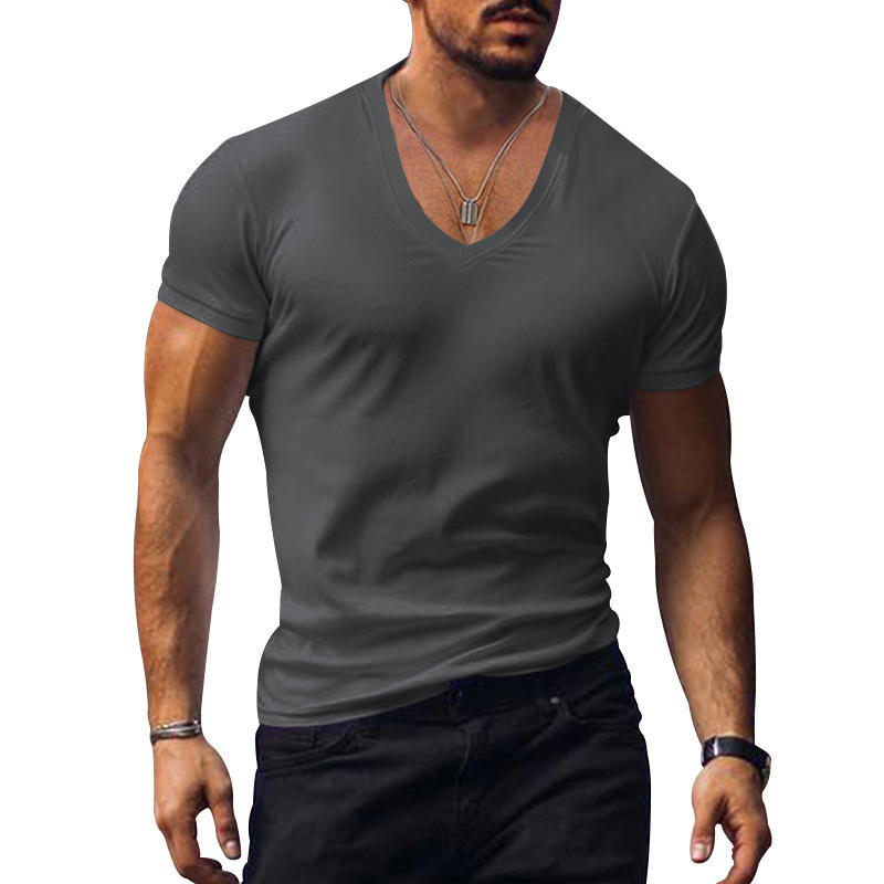 2024 Men's R cotton top summer V-neck solid color large casual T-shirt short sleeved new_voghion.com