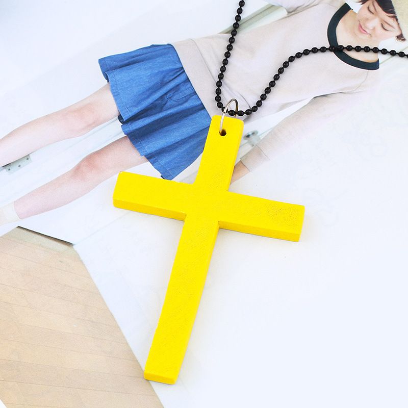 Collana con croce alla moda, in legno, semplice e versatile, con catena per maglioni, accessori Nkd44_voghion.com