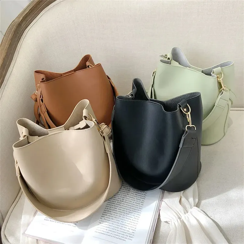 New Bags 2-piece/set Fashion Pu Leather Shoulder Cross Body Bag Casual Womens Large Capacity Bucket Wallet And Handbag_voghion.com
