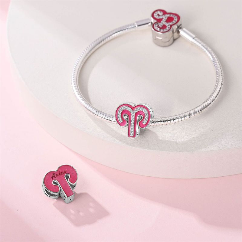 Damenschmuck, süße rosa Perlen mit zwölf Sternbildern, dekorative Perlen, DIY-Schmuckzubehör, Armband, weißes Kupfer, versilbert_voghion.com