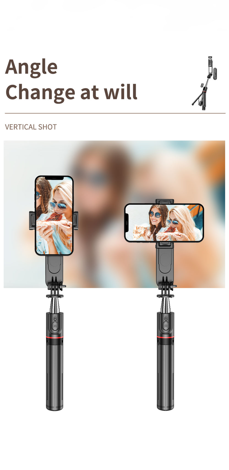 Palo para selfies estable con luz de relleno, trípode, palo para selfies retráctil de 44 pulgadas, con control remoto inalámbrico_voghion.com
