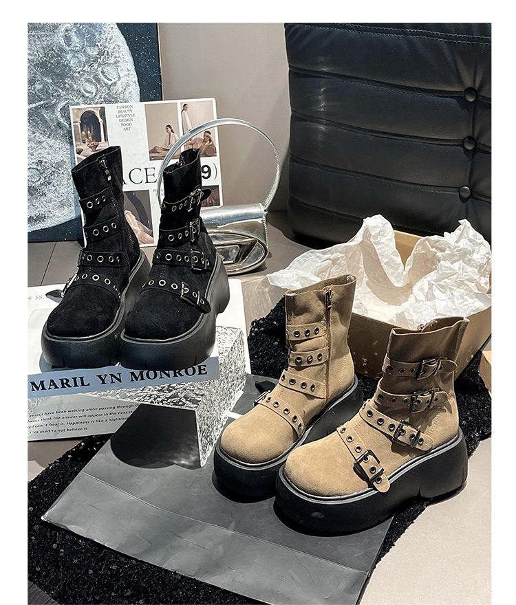 Halbhohe Stiefel Herbst/Winter 2025 Neue Stiefeletten mit klobigem Absatz Stilvoll und vielseitig_voghion.com