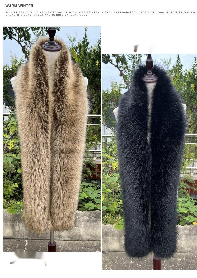 Vielseitiger langer Schal mit Fuchs-Waschbär-Motiv, warmer Pelz-Nackenwärmer für Damen im Winter_voghion.com
