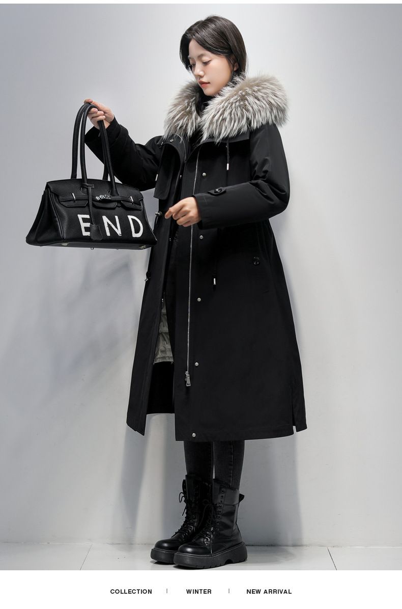 Damen-Winterparka mit herausnehmbarem Kaninchenfellfutter und weißem Waschbärbesatz – Langer Kapuzenmantel für kaltes Wetter, elegant und warm_voghion.com