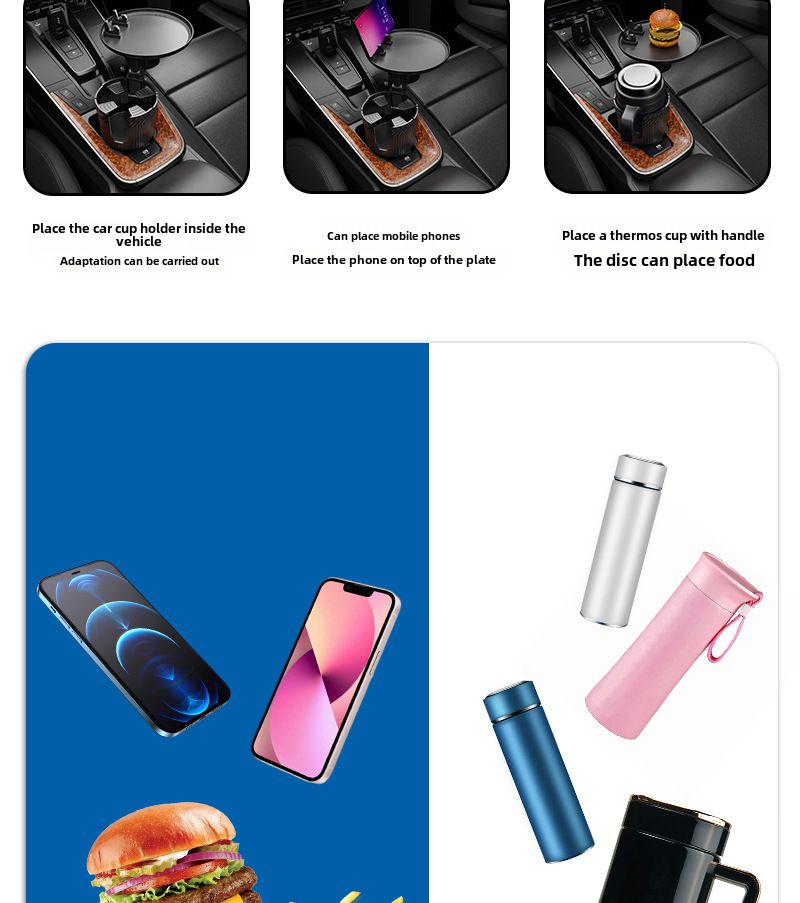 Grenzüberschreitender neuer Getränkehalter fürs Auto, großer Thermosbecher, rundes Tablett, drehbarer Getränkehalter für die Hälfte des Autos_voghion.com