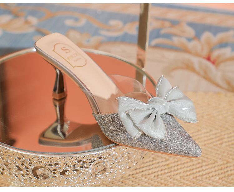 Pantoufles pointues en diamant et nœud papillon, style féminin, style français, nouvelle collection printemps/été 2025_voghion.com